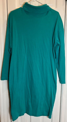 ROSANNA DRESS SIZE LARGE TEAL LONG SLEEVES MOCK NECK 100% COTTON EUC