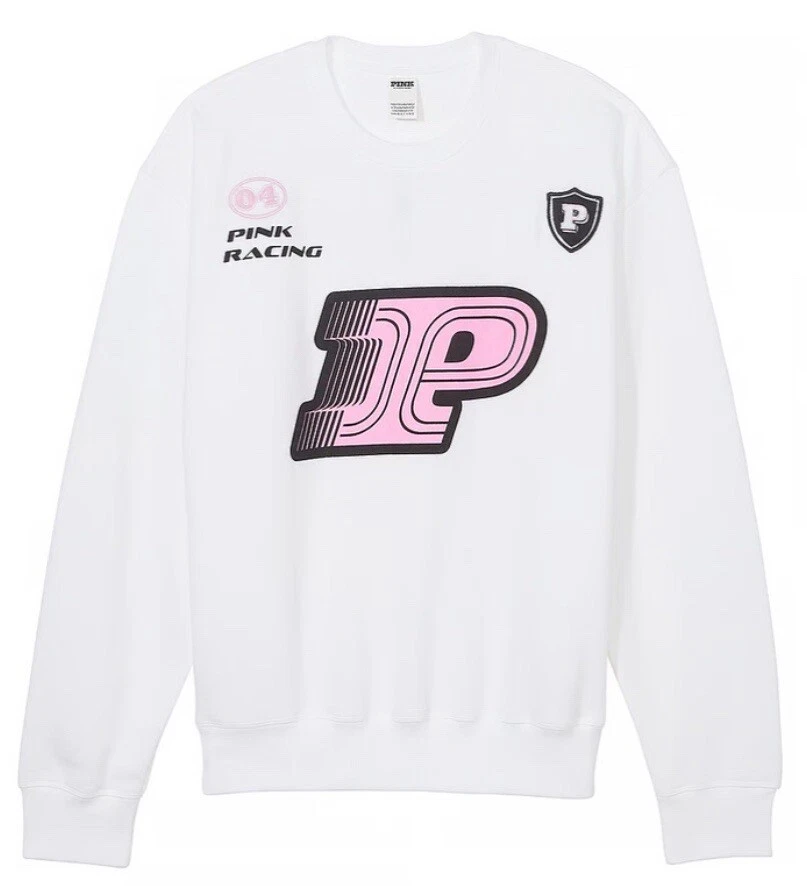 UNDERCOVER FELPA CON CAPPUCCIO VICTORIA'S SECRET ROSA RELAXED FULL ZIP L NUOVA CON ETICHETTE ? BIANCA RACING OVERSIZE
