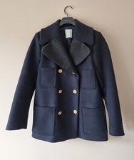 Sandro Double Breasted Blue Wool Pea Marine Sailor Coat Jacket Blazer S Uk8 Fr36