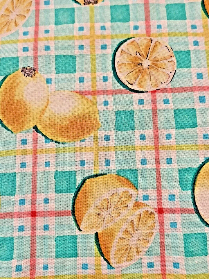 Ткань шитье 3-D настоящие лимоны фрукты клетку Aqua розовый скатерть остаток 2 ярда + 10» - Изображение 3 из 4