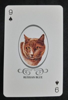 Cat Lovers Playing Card Blue Back Russian Blue 9 Spades