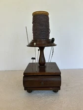 Antique Wood Sewing Spool Caddy 6 1/2” X 4 1/4" W/ Drawer. Spool 3” X 2”.