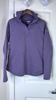 Columbia Hoodie Women's XL Purple Darling Days II Chevron Sweater 1/4  Button Top | eBay