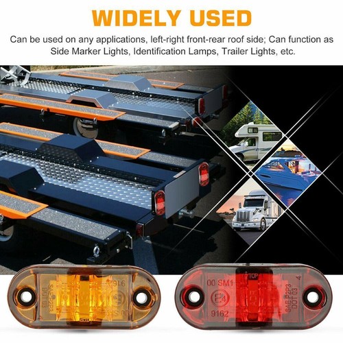 12 PCS Marker Lights 2.5" LED Truck Trailer Oval Clearance Side Light Amber - Picture 6 of 12