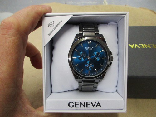 New Old Stock Geneva Diamond Faux Chronograph Men's Quartz Watch Gunmetal Tone