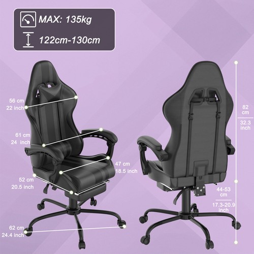 Gaming-Stuhl Bürostuhl mit Rollen Schreibtischstuhl Höhenverstellbar Max 135kg - Bild 13 von 17