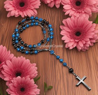 Hematite Cross Pendant Unisex Energy Gift Blue Tiger Eye Onyx Long Necklaces