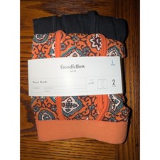 Goodfellow  Co Mens 2 Pack Boxer Briefs Black Orange Medallion Print Size L NEW