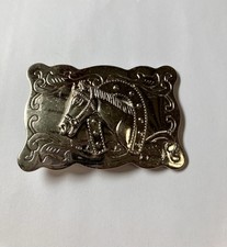 Western Horse Belt Buckle Vintage Silver Tone Equestrian Buckle