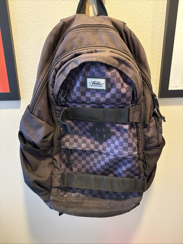 Vans Planned Pack 5 Backpack Black Checkered Charcoal Skateboard Straps
