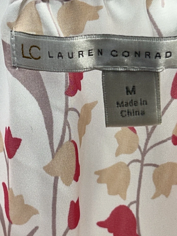 LC Lauren Conrad Women’s Spaghetti Strap Red Pink Floral Top, Size Medium. 2C - Image 3 of 4