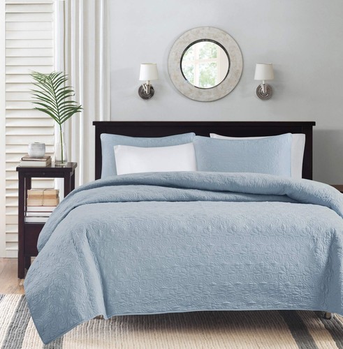 Pale Blue 3Piece Quilted King Coverlet Set—For King or Cal King Bed –Ideal For W