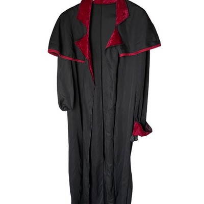 Black Cloak with Red Velour Trim, One Size