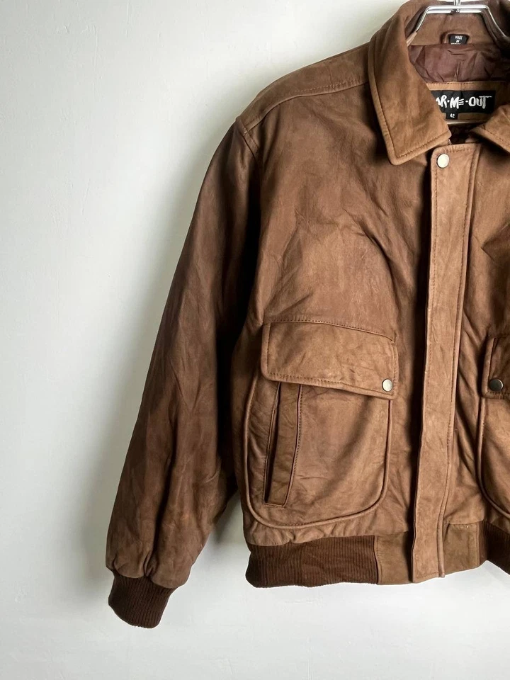 Wear Me Out Suede Leather Bomber Jacket Brown Indonesia Size 42 Medium - Image 3 of 4