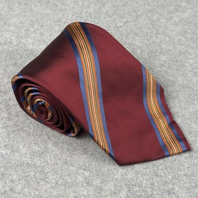 Luigi Borrelli Napoli Silk Tie Burgundy Blue Gold Stripe Italy Made 60x4 