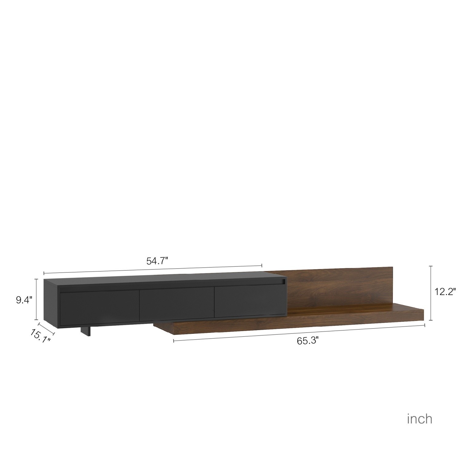 Adjustable Length LED Wooden TV Stand Media Cabinet with Storage for 65 in TVs