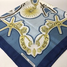 HERMES Les Eperons Carre 90 100 Silk Scarf Navy Blue excellent gift