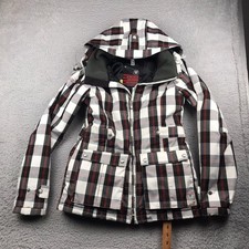 Burton The White Collection Jacket Womens M Black Plaid Insulated Snowboard Ski