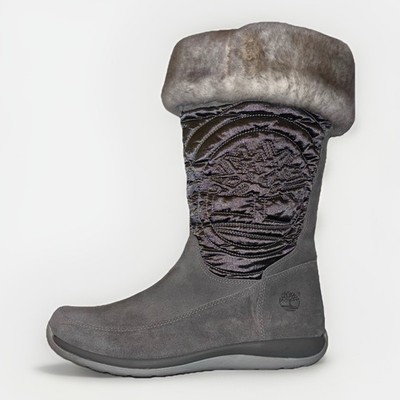 Timberland Hollyberry Suede Pull Up Gray Mid Calf Boots Girls Size 7