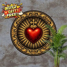 Sacred Heart Religious Graphic Retro Round Wall Decor Metal Tin Sign 8x8