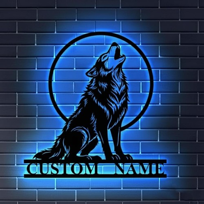 #ad #ad Custom Wolf Metal Sign LED Light Wolf Name Signs Howling Wolf Wall Art Wolf $19.65