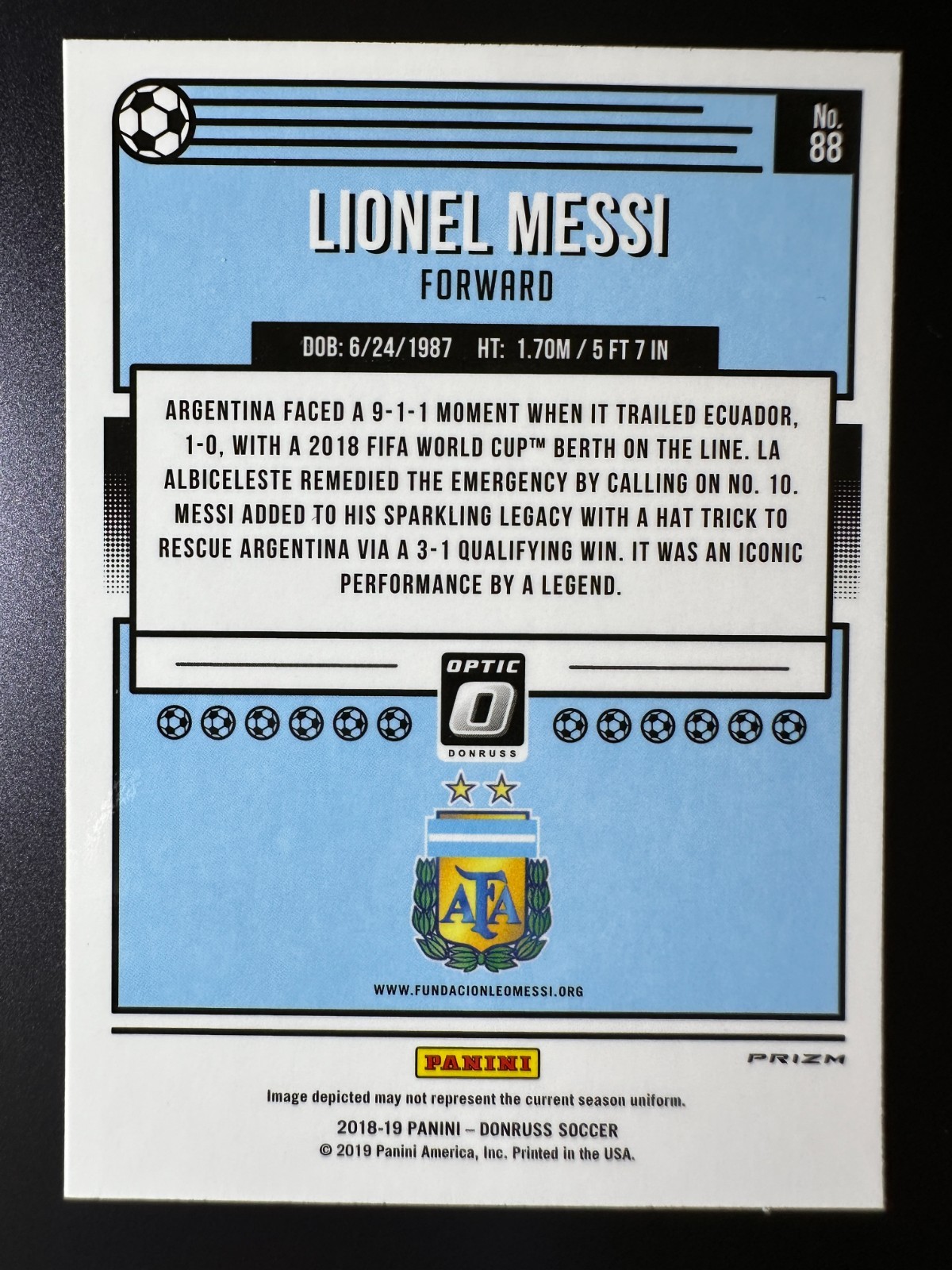 2018-19 Panini Donruss Soccer Optic Silver Prizm - Lionel Messi Argentina#88 view 2