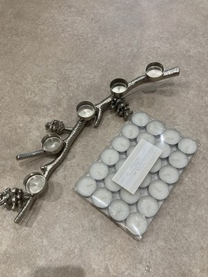 NEU Silber Metall Tannenbaum Zweig Zweig Kerzenständer Halter & Glitzer Teelichter