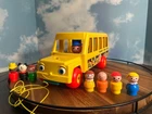 Vintage Fisher Price Little People School Bus #192. Dog. 6 People. Nice lithos.