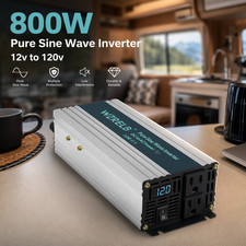 800W Pure Sine Wave Inverter 12V Power Converter Solar Camp Off Grid 2 Outlets