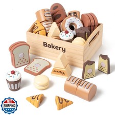 kienvy 10 PCS Bakery Wooden Play Food Set for Kids Kitchen, Woode