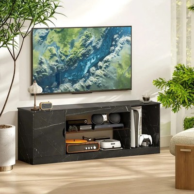 Schwarz Marmor Optik TV Schrank Ständer für 55 Zoll Fernseher Aufbewahrung 1 Tür 148cm