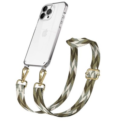 Hülle mit Band für Apple iPhone 14 Pro Max Cover Stoßfest Kette Grün Mix - Gold