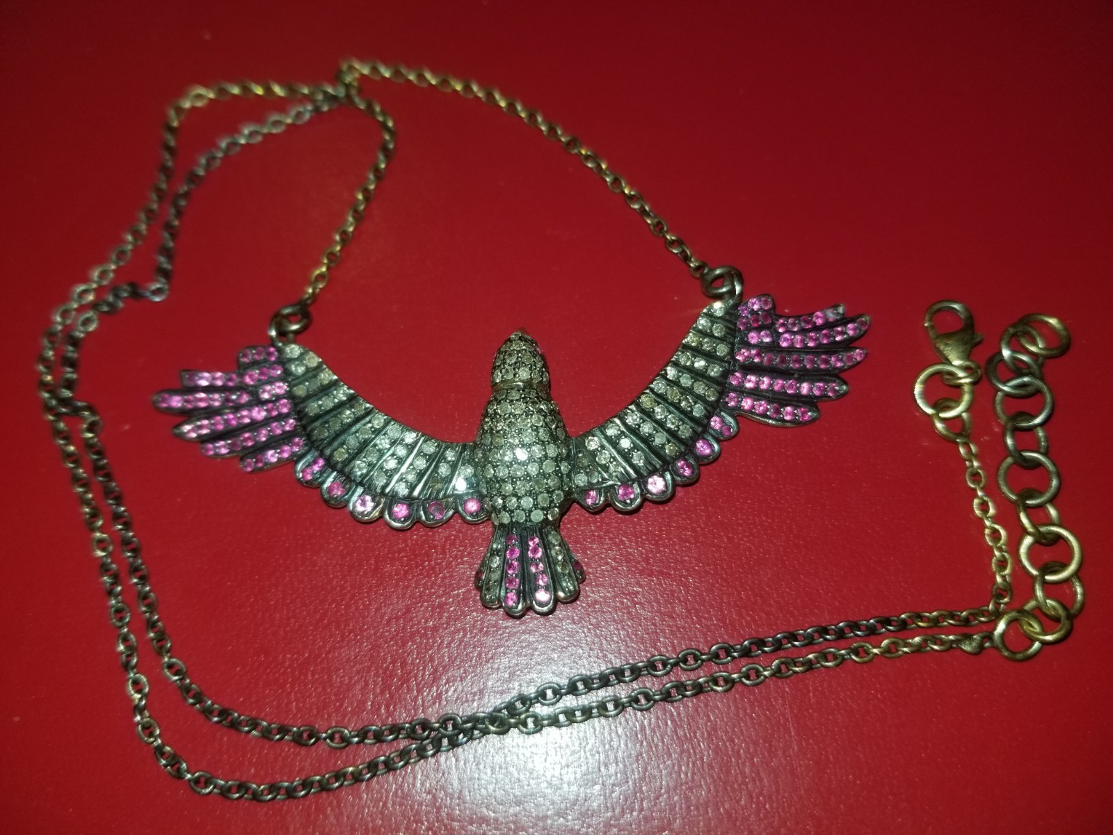 Stunning Soaring Bird Diamond Ruby Gold Plated 92… - image 12