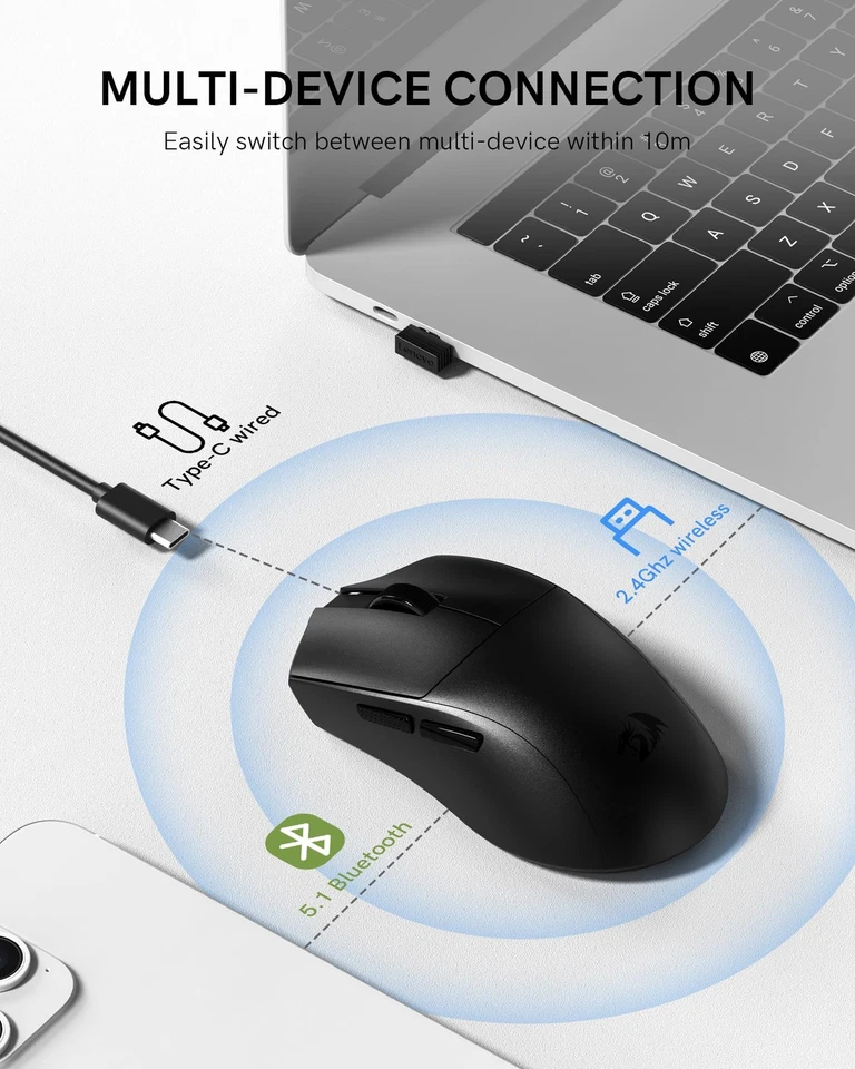 Wireless Gaming Mouse, 54G Lightweight, Tri-Mode 2.4G/USB C Wired/Bluetooth, ... - Image 4 of 4