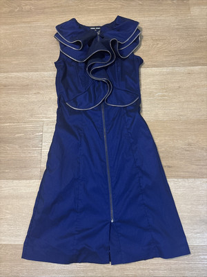 Vintage Samuel Dong Cobalt Blue Zipper Midi Dress Women s XS 
