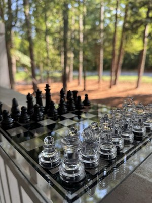 Elegant  Chess Set with Black and Clear Pieces   Modern Design, Perfect Gif