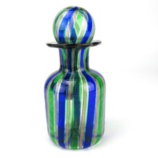 Murano Glas Parfum-Flakon A CANNE Blue Green Aventurin Vintage Perfume Bottle