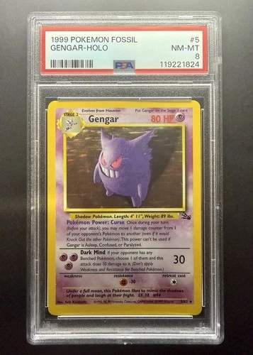 1999 Gengar Holo Pokemon Card Fossil Unlimited 05/62 Vintage (PSA 8)