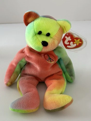 Ty Beanie Baby Peace Bear 1996  Multicolor Tie-Dyed 8" Vintage New