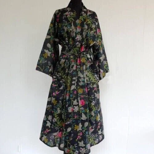 Indischer handgefertigter Damen Morgenmantel Paradise Print langer... - Bild 3 von 4