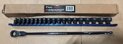 Astro Tools 19pc 3/8” Drive Nano Socket Set & Extra-Long Flex Head Wrench Metric