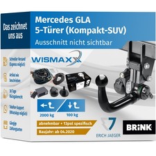 ANHÄNGERKUPPLUNG für Mercedes GLA ab 20 ve. abnehmbar BRINK +13pol ESatz Erich J