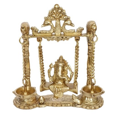 Messing Ganesh Jhula mit Diya hängende Ganesha Schaukel Statue Figur Skulptur