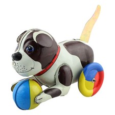 Blechspielzeug Hund mit buntem Ball Blechhund