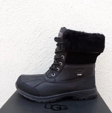 UGG BUTTE BLACK WATERPROOF LEATHER WINTER SNOW BOOTS, MEN US 10/ EUR 43 ~NEW