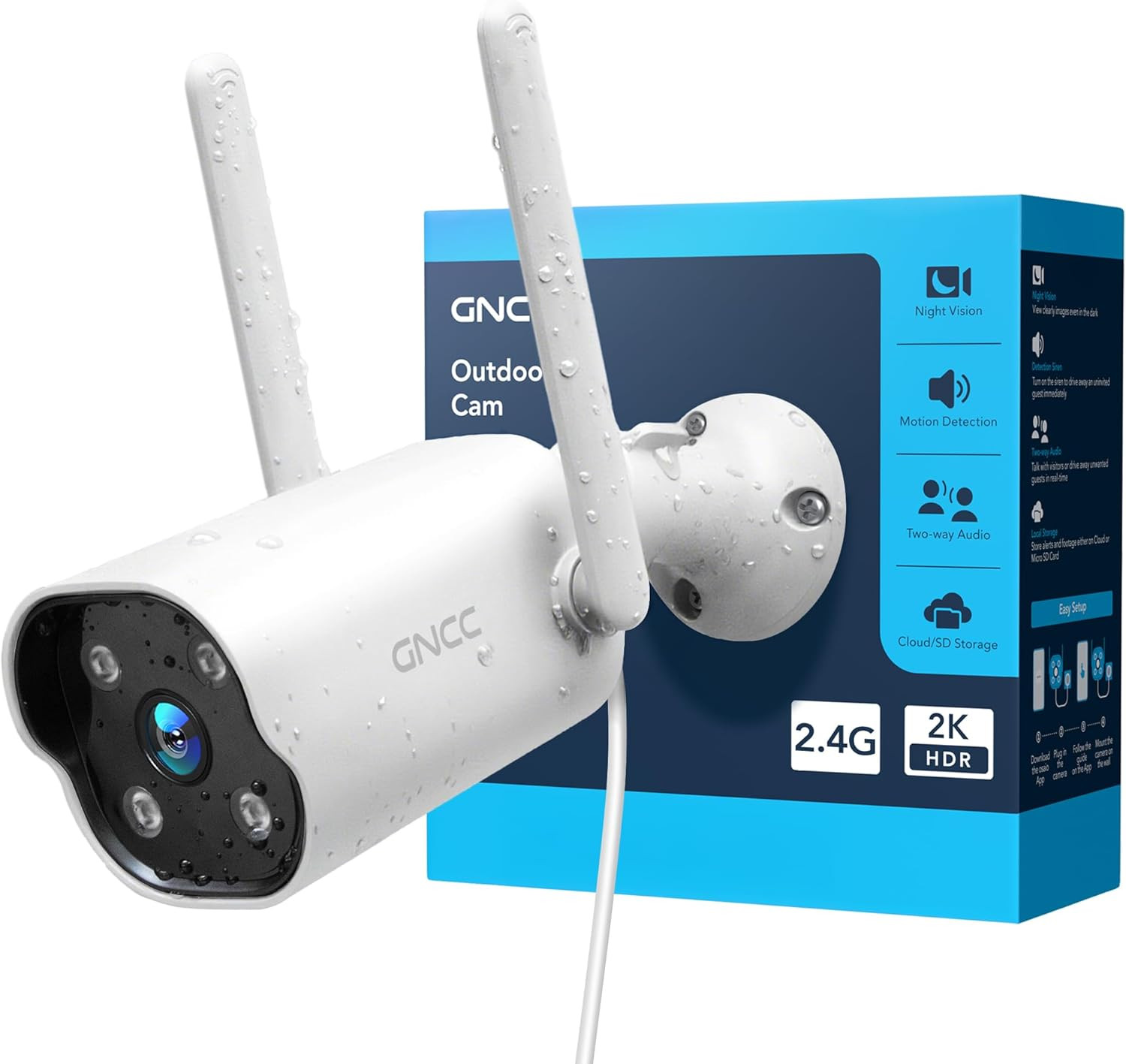 GNCC Gt1Pro 2K Outdoor Security Camera Fixed, CCTV Camera for Home, 2.4 Ghz Wifi