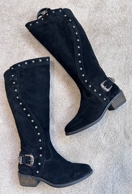 Joe Browns schwarze Wildleder-Kniestiefel Damen Western Nieten ausgezeichnet UK Größe 4