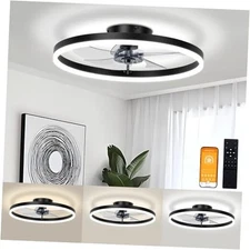  Low Profile Ceiling Fans with Light and Remote,19.7in 19.7 INCH Black