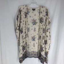 Angie Floral Kimono Cardigan Large Boho Open Front Drape Lightweight Rayon