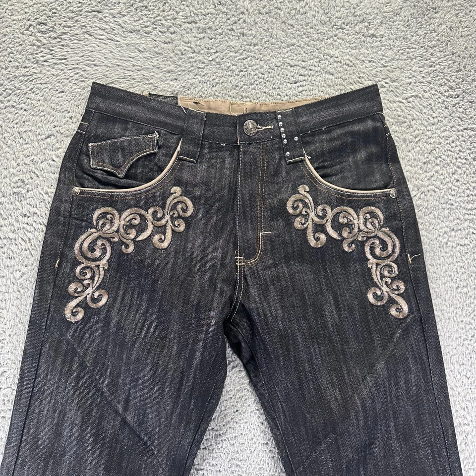 Pantalones de mezclilla imperious para hombre 32x32 negros de colección vaqueros occidentales bordados de pierna ancha Foto 2 de 4
